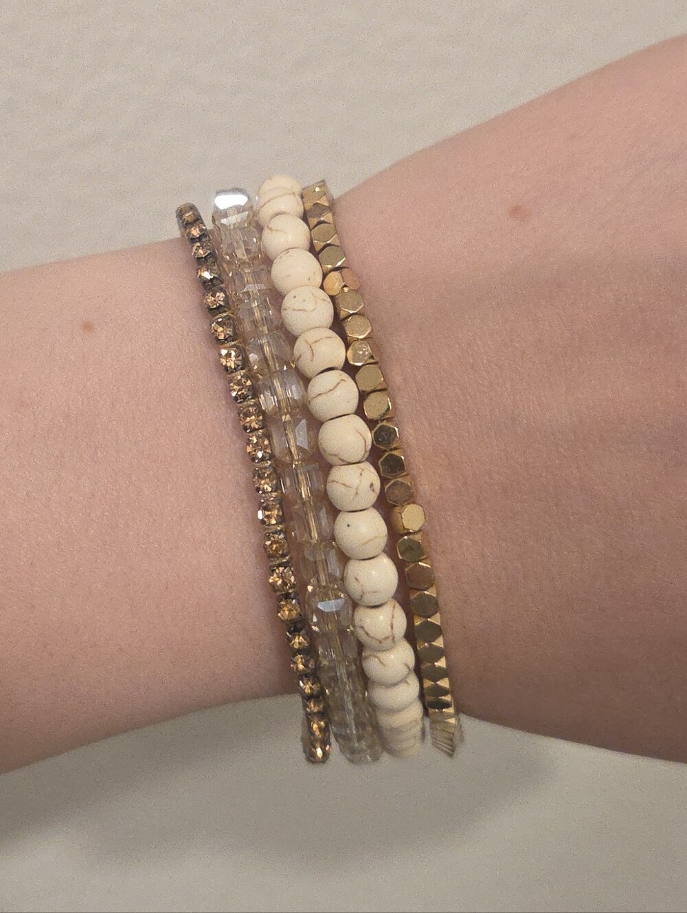 Victoria Emerson Cream and Gold Multi-Strand Beaded Bracelet Set